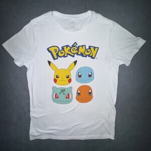 Pokemon Shirt Mens Medium White Short Sleeve Graphic Tee Kanto Starter Pikachu